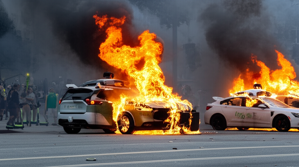 Waymo Robotaxis, Lime E-Scooters Torched Amidst Los Angeles Protests